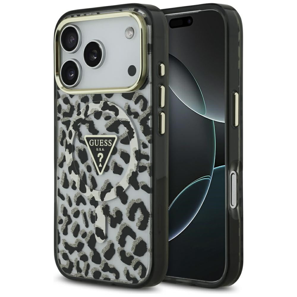 MagSafe futrola za Apple iPhone 17 Pro Max, Guess, Leopard Glitter, Crna