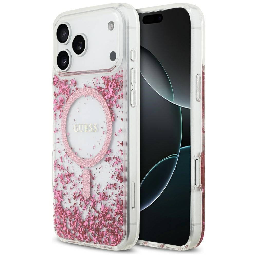 MagSafe maska za Apple iPhone 17 Pro Max, Guess, Resin Bottom Glitter, Roza