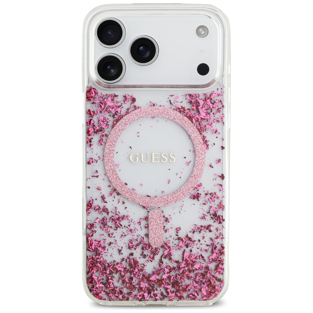 MagSafe maska za Apple iPhone 17 Pro Max, Guess, Resin Bottom Glitter, Roza
