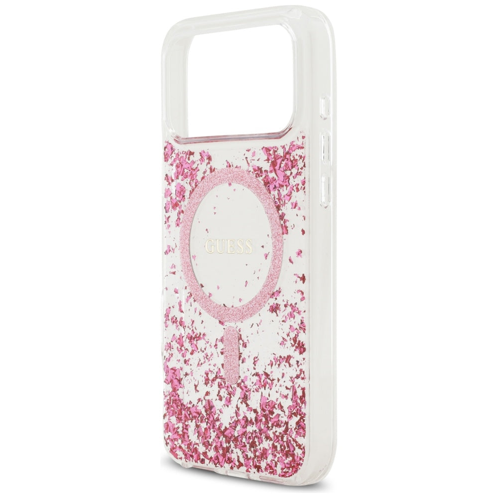 MagSafe maska za Apple iPhone 17 Pro Max, Guess, Resin Bottom Glitter, Roza