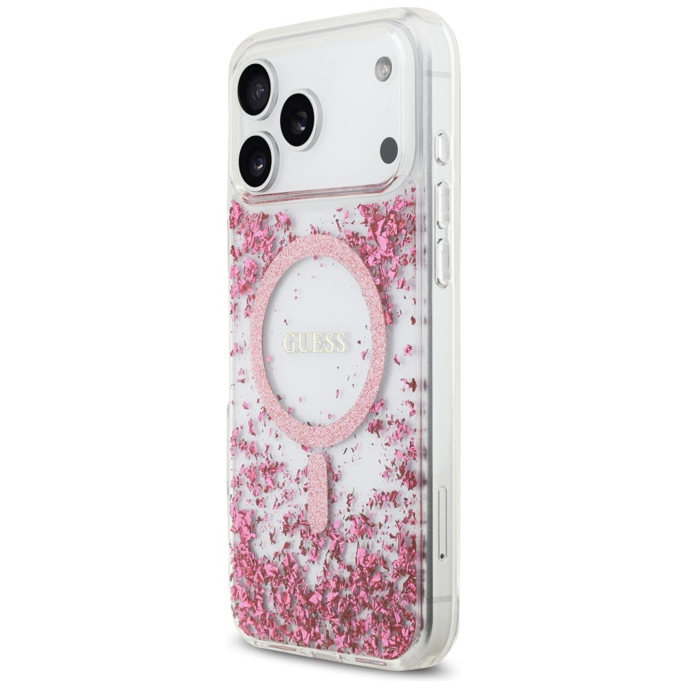 MagSafe maska za Apple iPhone 17 Pro Max, Guess, Resin Bottom Glitter, Roza
