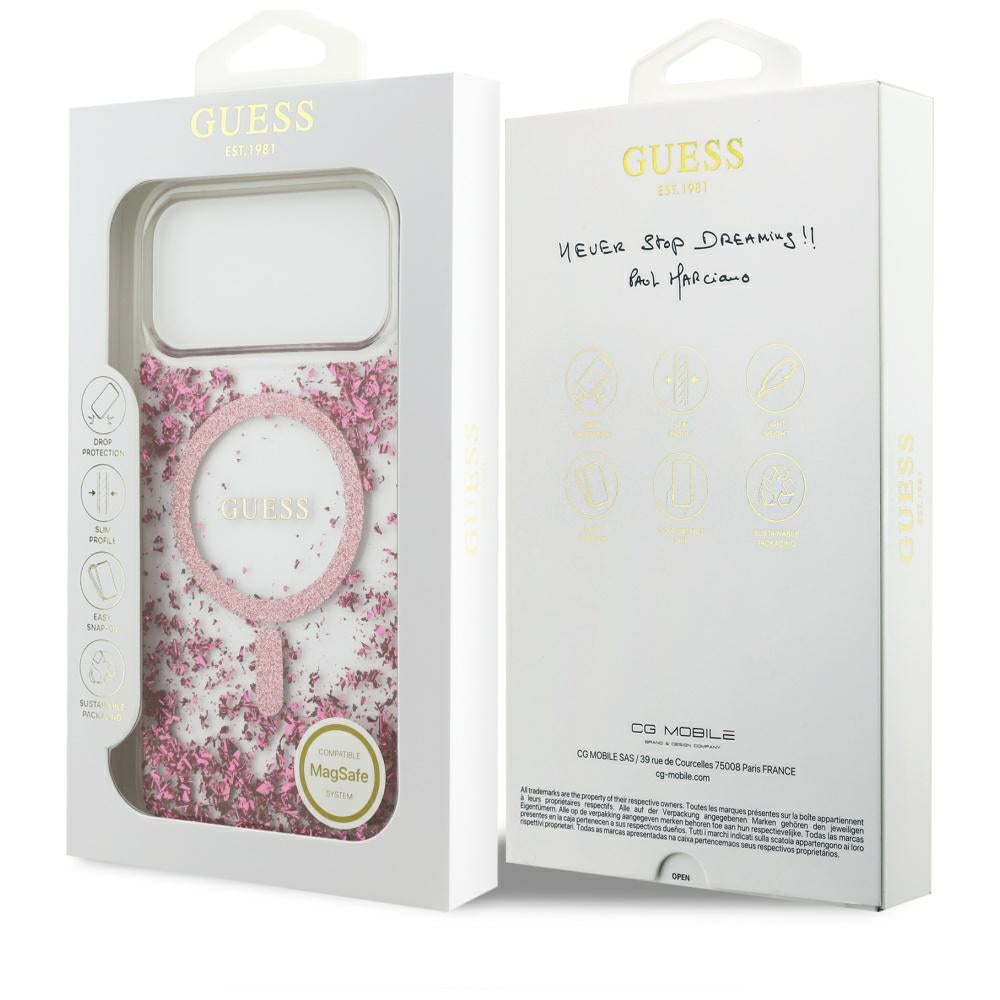 MagSafe maska za Apple iPhone 17 Pro Max, Guess, Resin Bottom Glitter, Roza