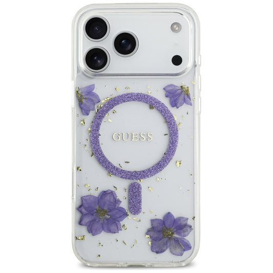 MagSafe torbica za Apple iPhone 17 Pro Max, Guess, Resin Flowers and Glitter, Ljubičasta