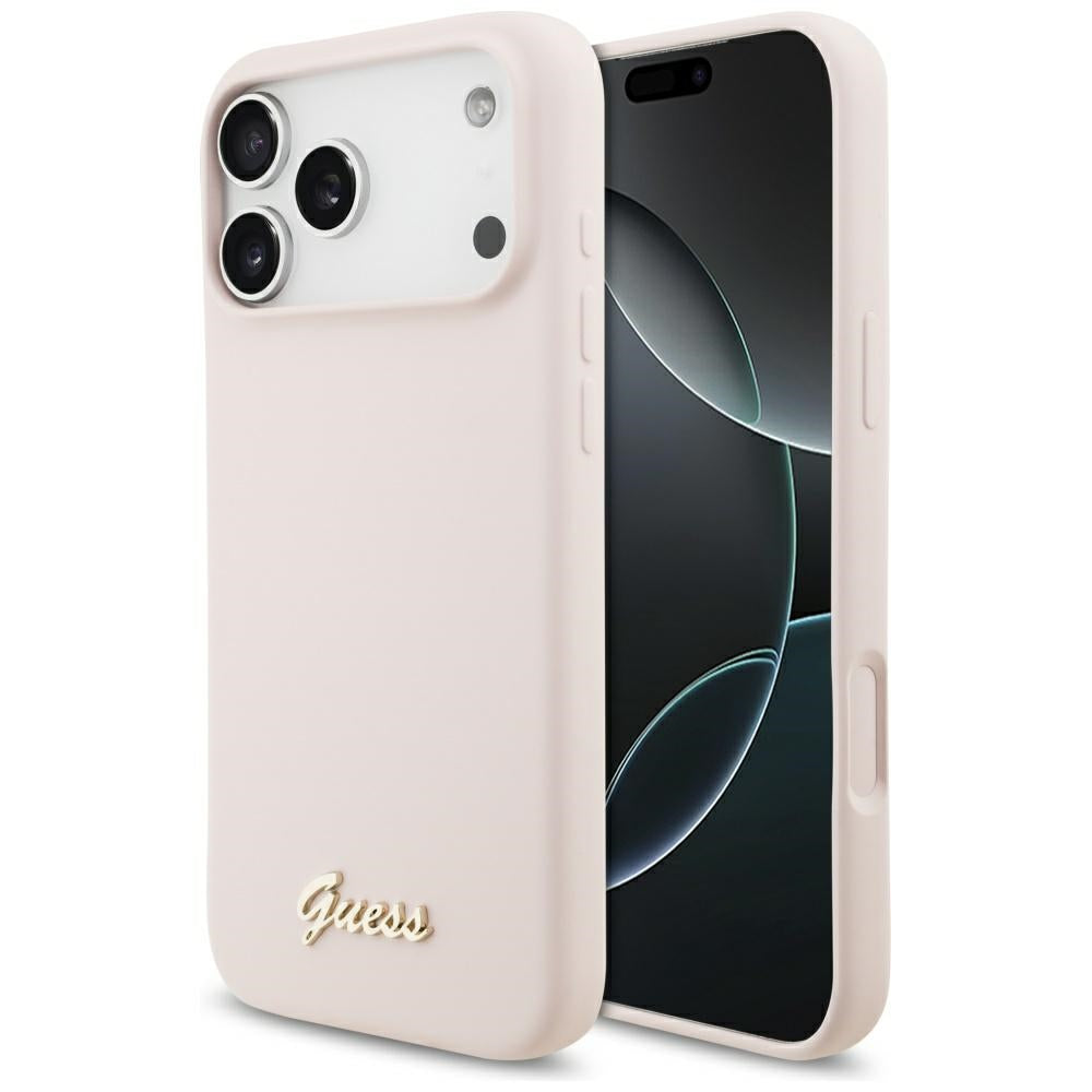 Futrola MagSafe za Apple iPhone 17 Pro Max, Guess, Script Metal Logo, Svijetlo roza