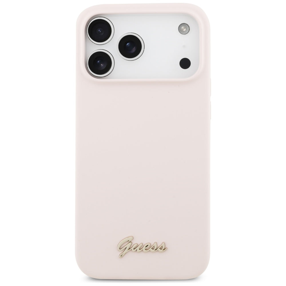 Futrola MagSafe za Apple iPhone 17 Pro Max, Guess, Script Metal Logo, Svijetlo roza