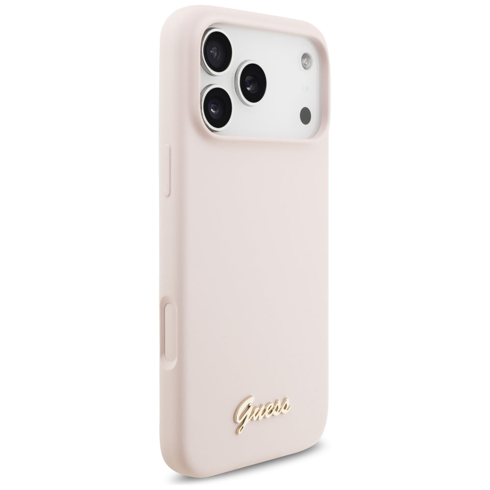 Futrola MagSafe za Apple iPhone 17 Pro Max, Guess, Script Metal Logo, Svijetlo roza