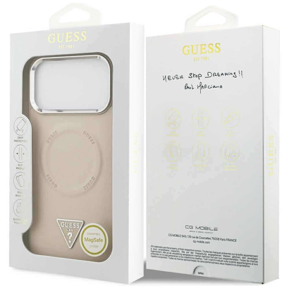 MagSafe futrola za Apple iPhone 17 Pro Max, Guess, Triangle Logo, Bež Srebrna