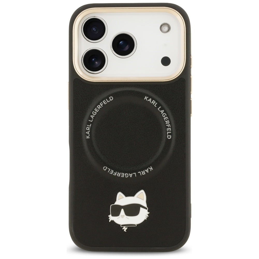 MagSafe futrola za Apple iPhone 17 Pro Max, Karl Lagerfeld, Big Strap Choupette Metal Logo, Crna