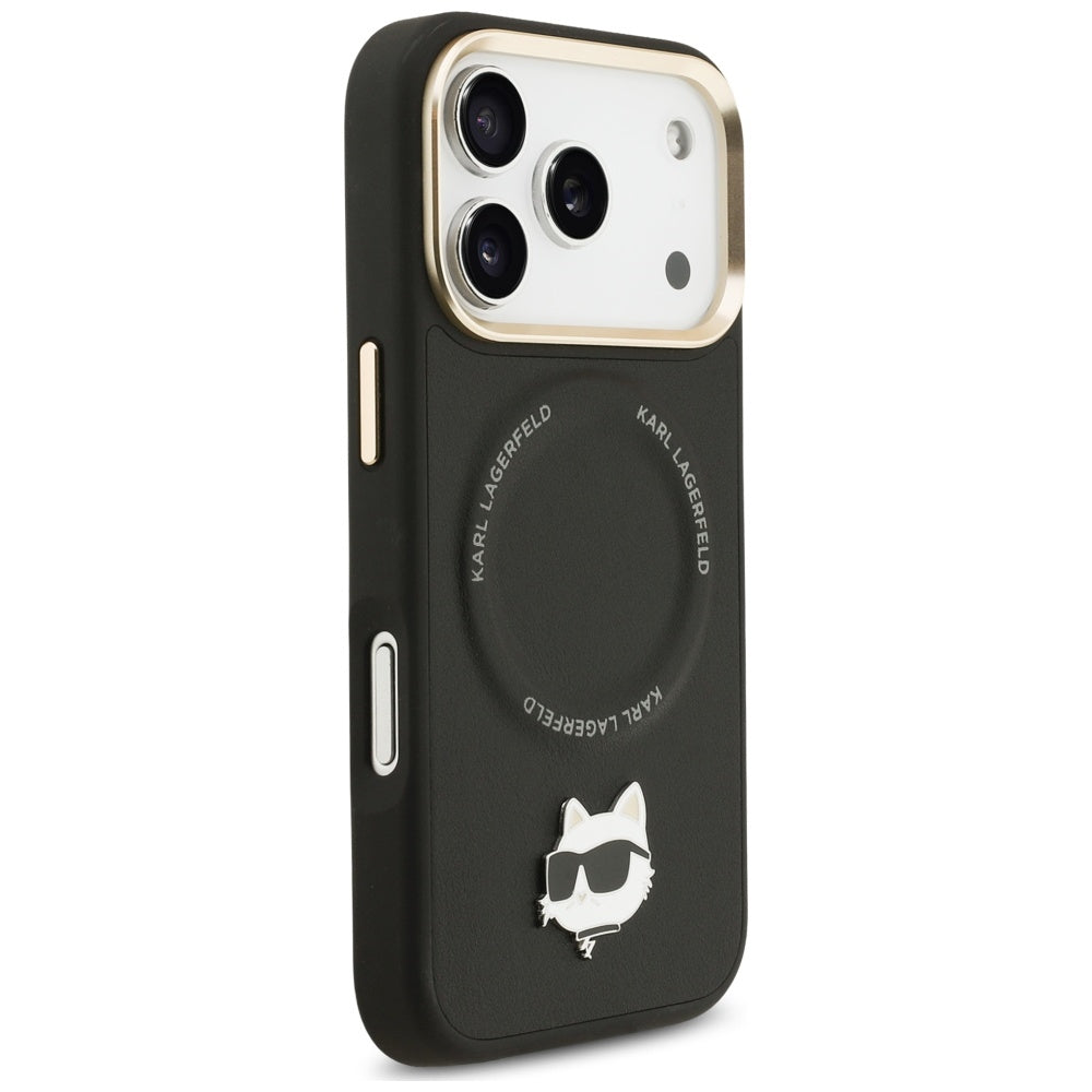 MagSafe futrola za Apple iPhone 17 Pro Max, Karl Lagerfeld, Big Strap Choupette Metal Logo, Crna