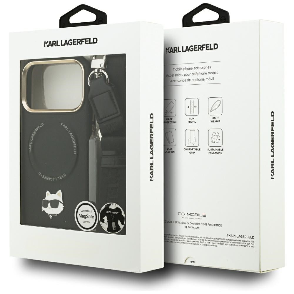 MagSafe futrola za Apple iPhone 17 Pro Max, Karl Lagerfeld, Big Strap Choupette Metal Logo, Crna