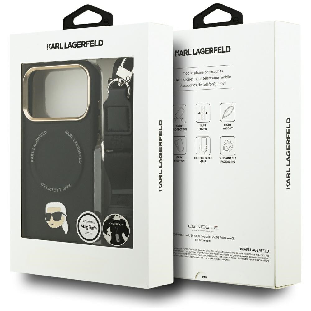Futrola MagSafe za Apple iPhone 17 Pro Max, Karl Lagerfeld, Big Strap Karl Metal Logo, Crna