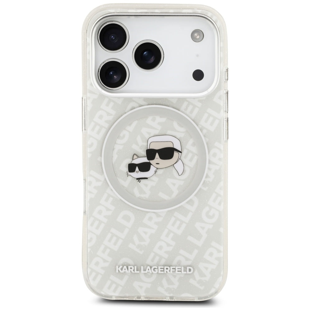 Futrola MagSafe za Apple iPhone 17 Pro Max, Karl Lagerfeld, Glitter Karl & Choupette Head, Bijela