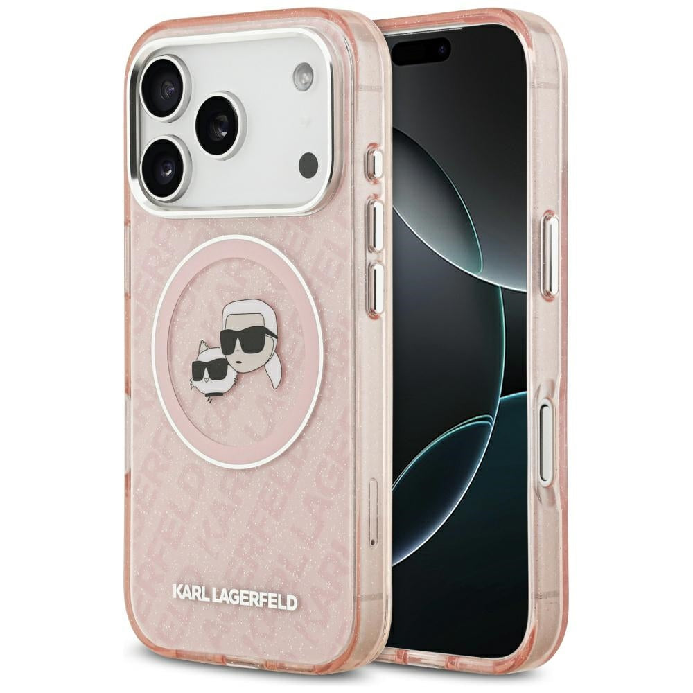 Futrola MagSafe za Apple iPhone 17 Pro Max, Karl Lagerfeld, Glitter Karl & Choupette Head, Roza