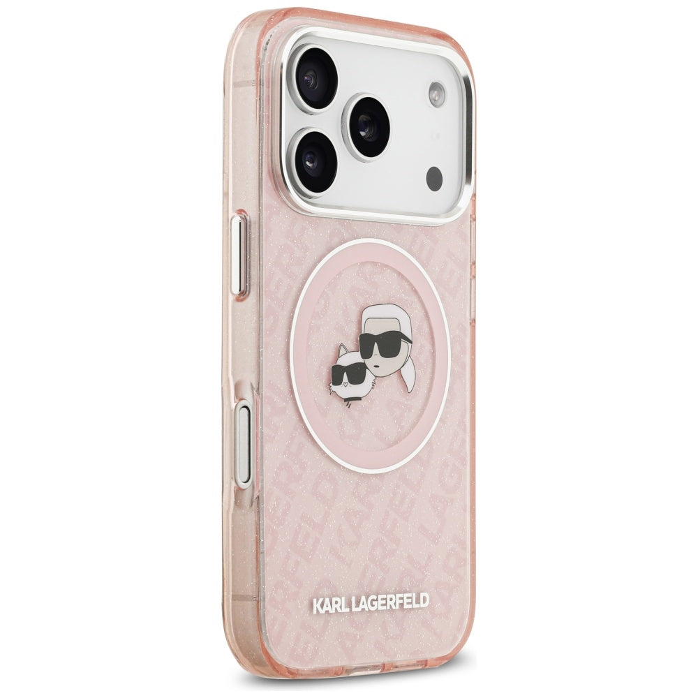 Futrola MagSafe za Apple iPhone 17 Pro Max, Karl Lagerfeld, Glitter Karl & Choupette Head, Roza