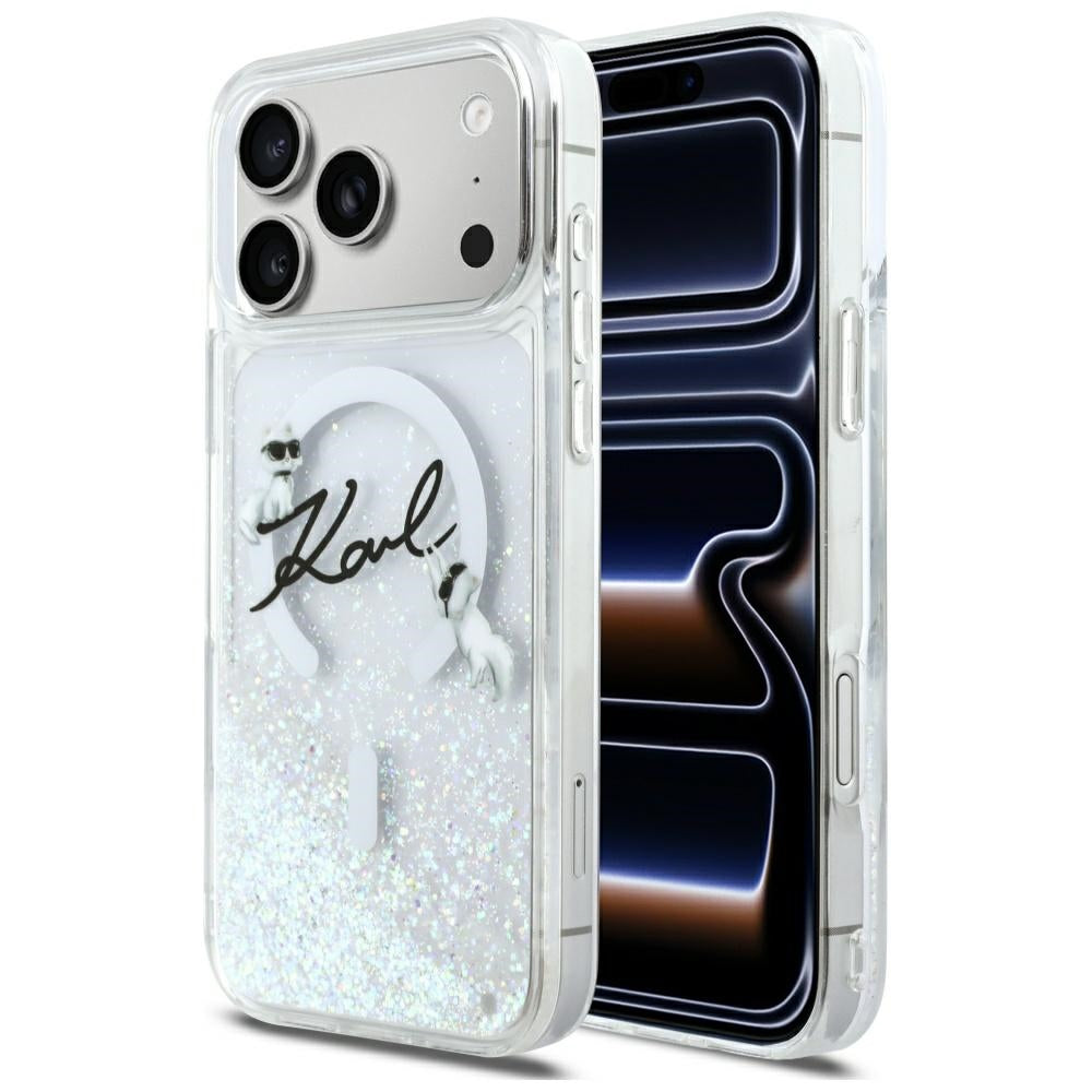 MagSafe torbica za Apple iPhone 17 Pro Max, Karl Lagerfeld, Glitter Karl Script Logo, Prozirna