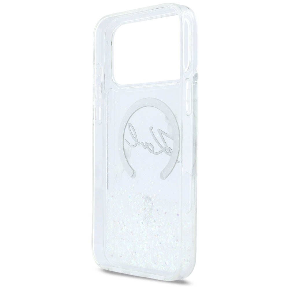 MagSafe torbica za Apple iPhone 17 Pro Max, Karl Lagerfeld, Glitter Karl Script Logo, Prozirna