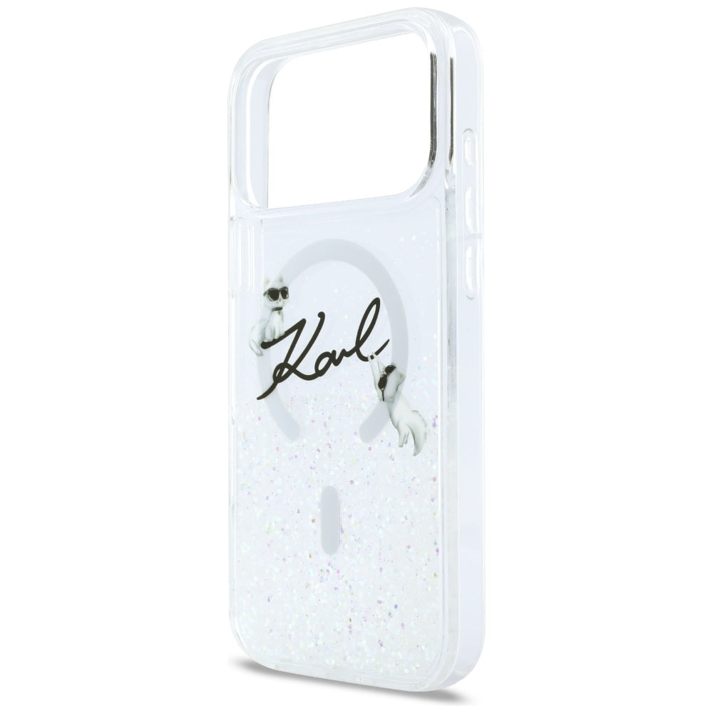 MagSafe torbica za Apple iPhone 17 Pro Max, Karl Lagerfeld, Glitter Karl Script Logo, Prozirna