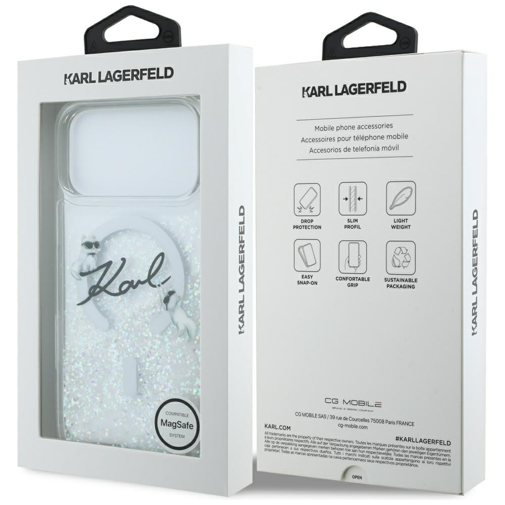 MagSafe torbica za Apple iPhone 17 Pro Max, Karl Lagerfeld, Glitter Karl Script Logo, Prozirna