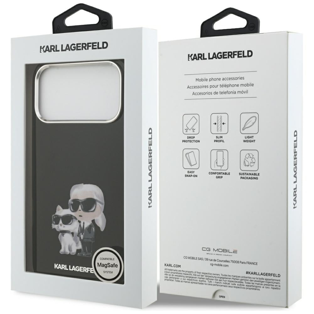 Futrola MagSafe za Apple iPhone 17 Pro Max, Karl Lagerfeld, IML Aquarelle Logo Karl & Choupette, Crna