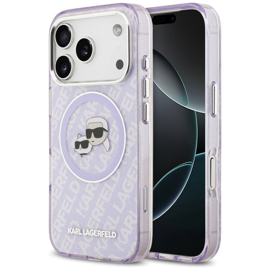 Futrola MagSafe za Apple iPhone 17 Pro Max, Karl Lagerfeld, IML Glitter Karl & Choupette`s Heads, Ljubičasta
