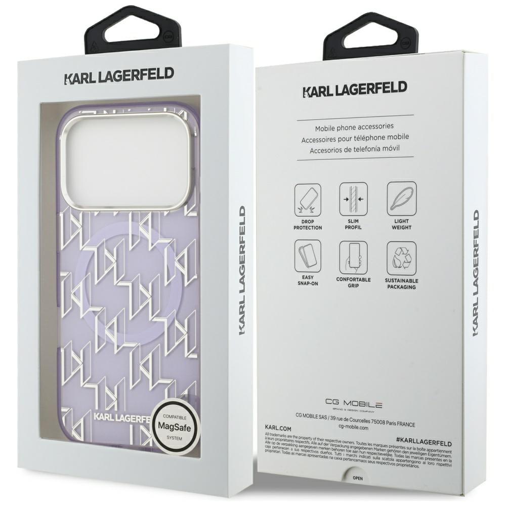 Futrola MagSafe za Apple iPhone 17 Pro Max, Karl Lagerfeld, IML KL Monogram, Ljubičasta
