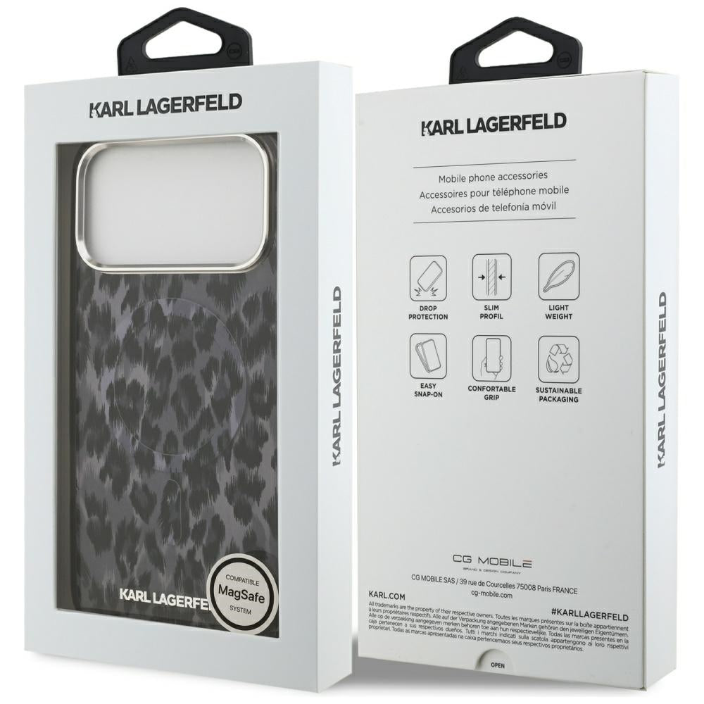Futrola MagSafe za Apple iPhone 17 Pro Max, Karl Lagerfeld, IML Leopard uzorak, Crna