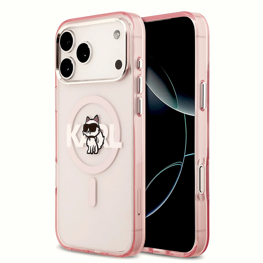 Futrola MagSafe za Apple iPhone 17 Pro Max, Karl Lagerfeld, IML Sketch Logo Choupette, Roza