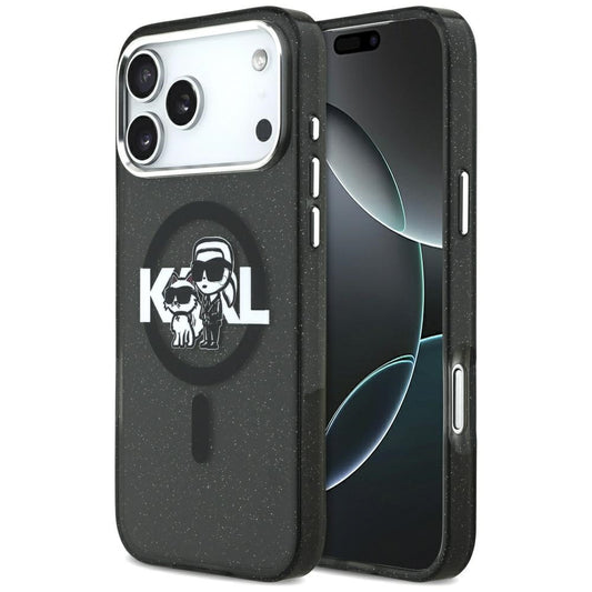 Futrola MagSafe za Apple iPhone 17 Pro Max, Karl Lagerfeld, IML Sketch Logo Glitter Karl & Choupette, Crna