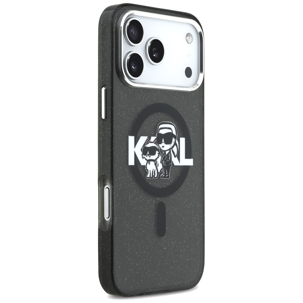 Futrola MagSafe za Apple iPhone 17 Pro Max, Karl Lagerfeld, IML Sketch Logo Glitter Karl & Choupette, Crna