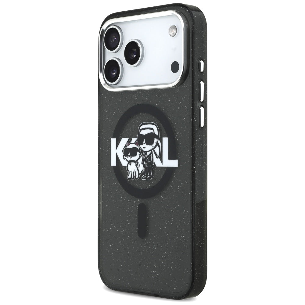 Futrola MagSafe za Apple iPhone 17 Pro Max, Karl Lagerfeld, IML Sketch Logo Glitter Karl & Choupette, Crna