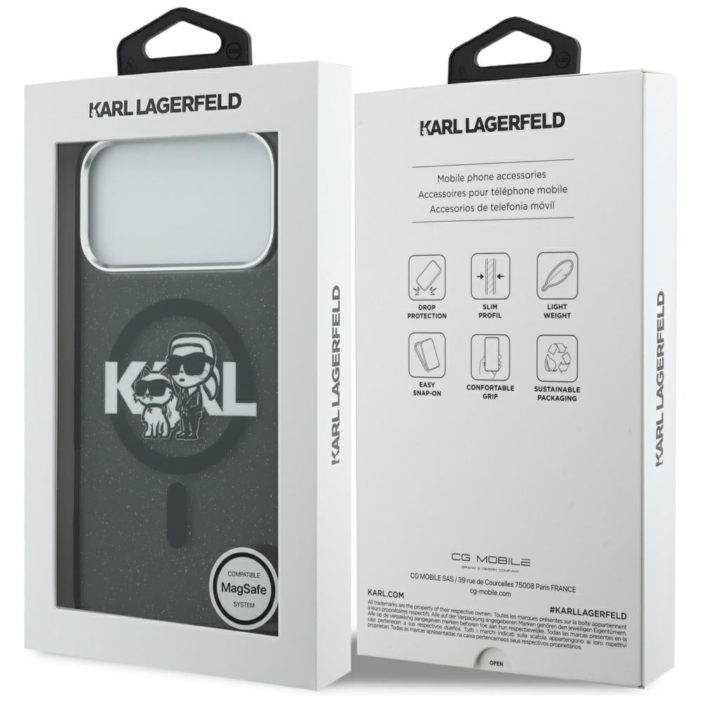 Futrola MagSafe za Apple iPhone 17 Pro Max, Karl Lagerfeld, IML Sketch Logo Glitter Karl & Choupette, Crna