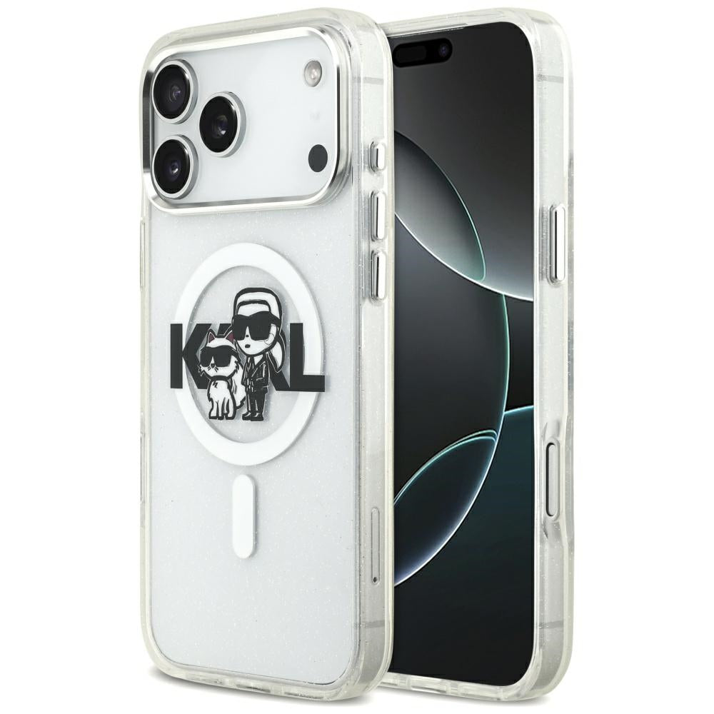 Futrola MagSafe za Apple iPhone 17 Pro Max, Karl Lagerfeld, IML Sketch Logo Glitter Karl & Choupette, Prozirna