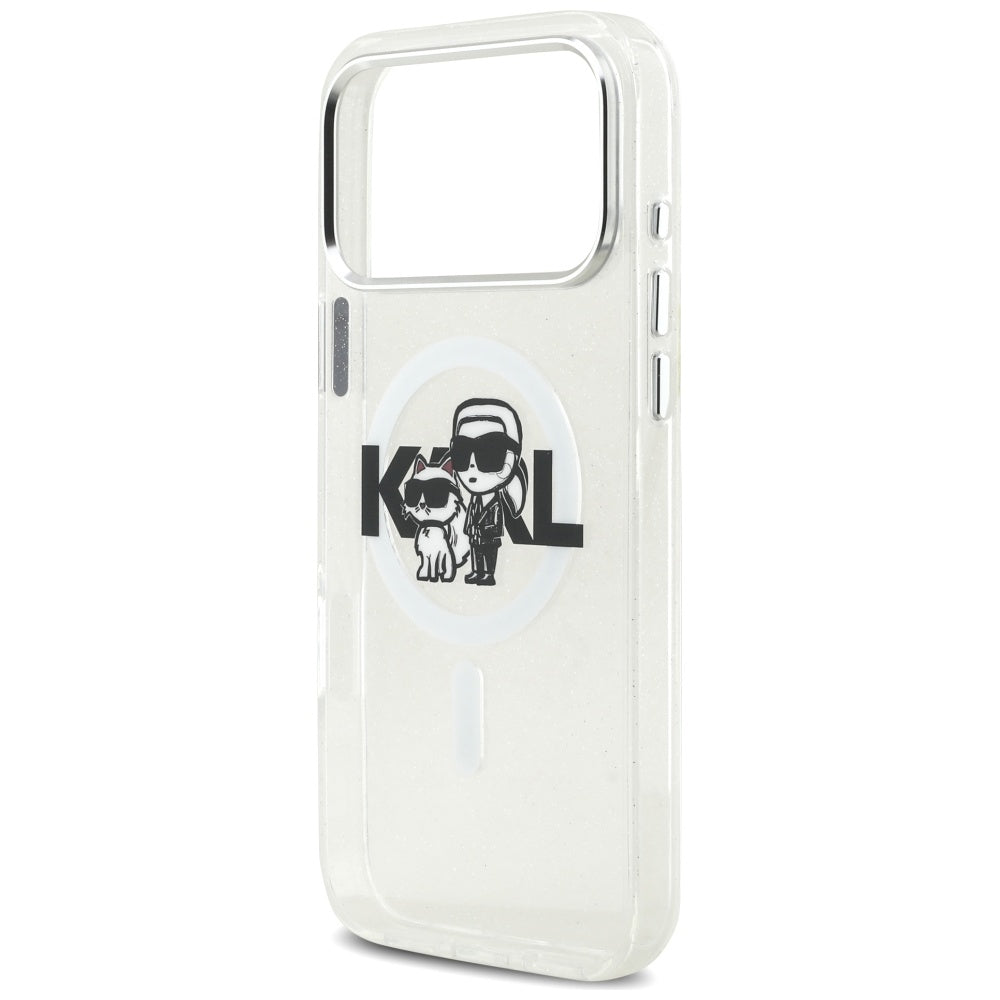 Futrola MagSafe za Apple iPhone 17 Pro Max, Karl Lagerfeld, IML Sketch Logo Glitter Karl & Choupette, Prozirna