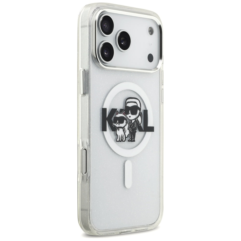 Futrola MagSafe za Apple iPhone 17 Pro Max, Karl Lagerfeld, IML Sketch Logo Glitter Karl & Choupette, Prozirna