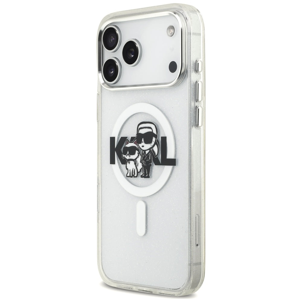 Futrola MagSafe za Apple iPhone 17 Pro Max, Karl Lagerfeld, IML Sketch Logo Glitter Karl & Choupette, Prozirna