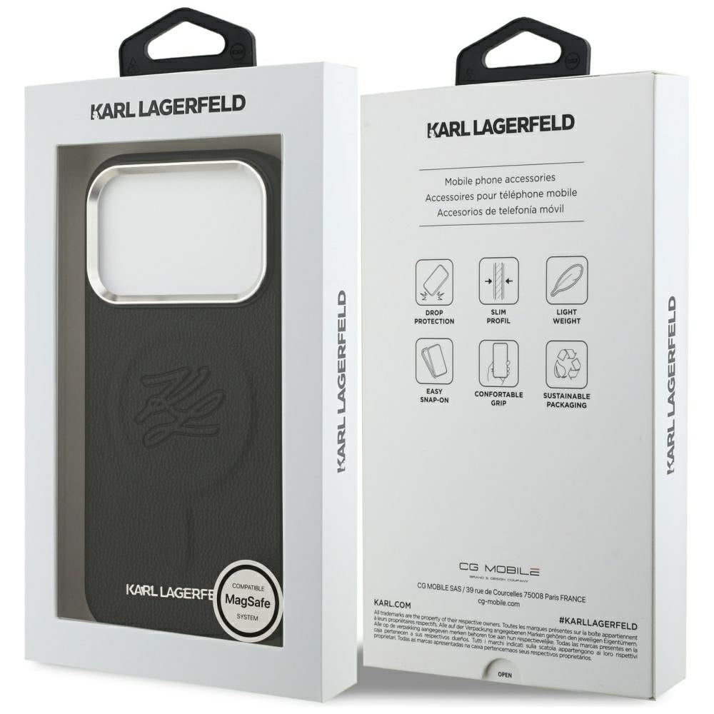 Futrola MagSafe za Apple iPhone 17 Pro Max, Karl Lagerfeld, Početno & Metalni Logo, Crna