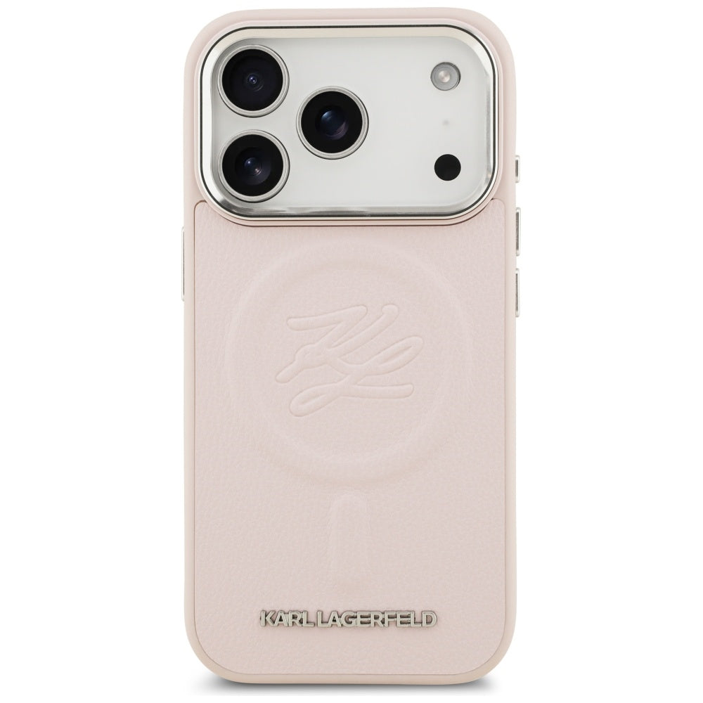 Futrola MagSafe za Apple iPhone 17 Pro Max, Karl Lagerfeld, Initial & Metal Logo, Roza