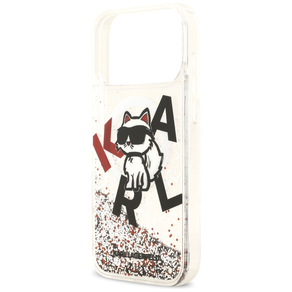 Husa MagSafe za Apple iPhone 17 Pro Max, Karl Lagerfeld, Liquid Glitter Logo Choupette, Prozirna