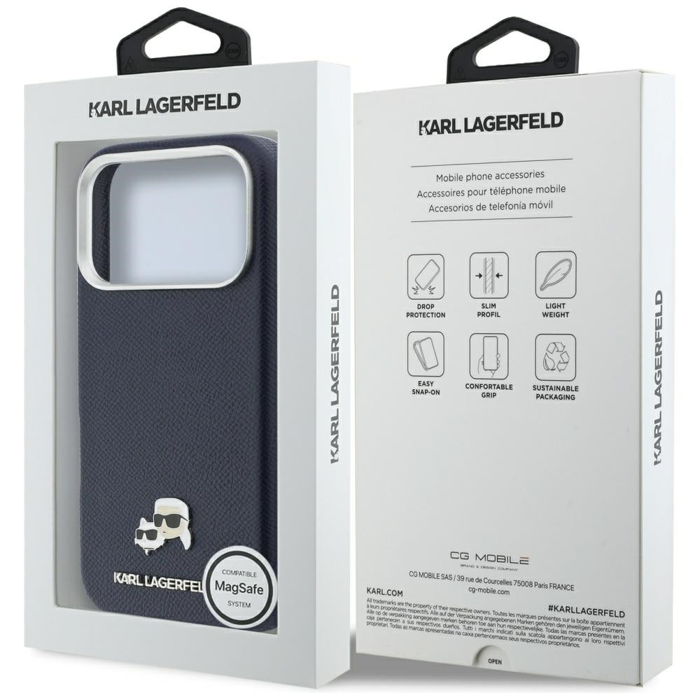 MagSafe torbica za Apple iPhone 17 Pro Max, Karl Lagerfeld, Saffiano Karl & Choupette Pins, Plava