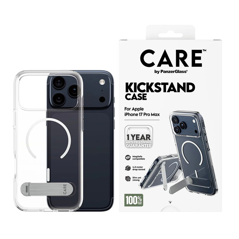 Futrola MagSafe za Apple iPhone 17 Pro Max, PanzerGlass, Care Feature Kickstand, Bijela Prozirna