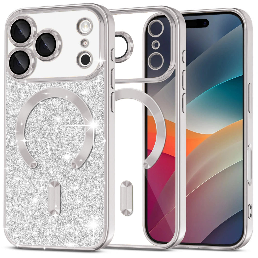 Futrola MagSafe za Apple iPhone 17 Pro Max, Techsuit, Luxury Glitter, Srebrna
