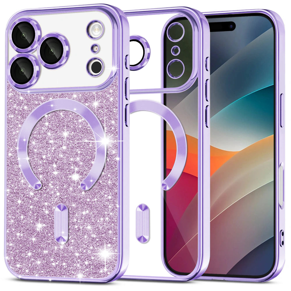 Futrola MagSafe za Apple iPhone 17 Pro Max, Techsuit, Luxury Glitter, Svijetlo Ljubičasta
