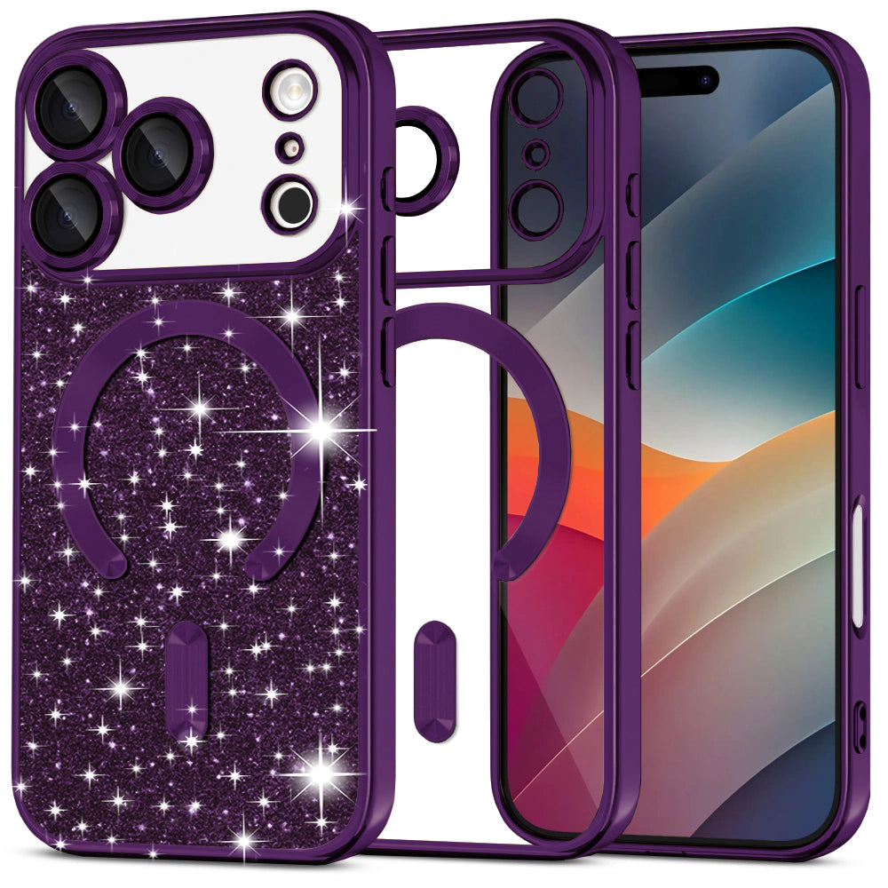 Futrola MagSafe za Apple iPhone 17 Pro Max, Techsuit, Luxury Glitter, Tamno Ljubičasta