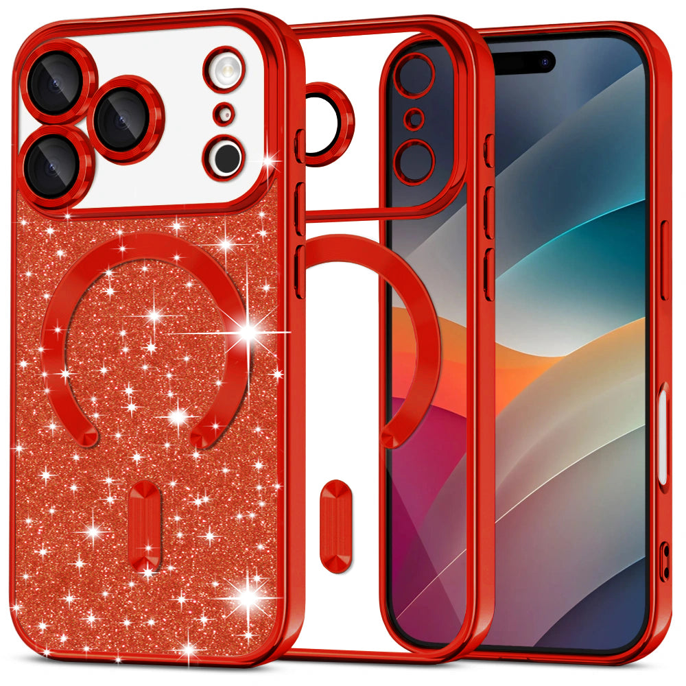 Futrola MagSafe za Apple iPhone 17 Pro Max, Techsuit, Luxury Glitter, Crvena