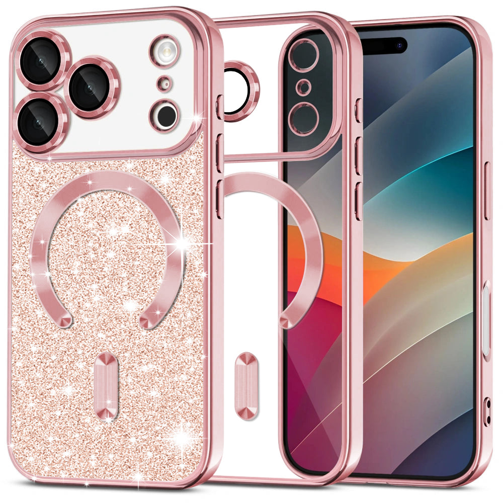 Futrola MagSafe za Apple iPhone 17 Pro Max, Techsuit, Luxury Glitter, Zlatno Roza
