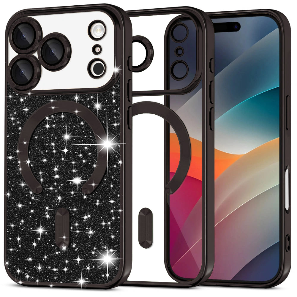 Husa MagSafe za Apple iPhone 17 Pro, Techsuit, Luxury Glitter, Crna