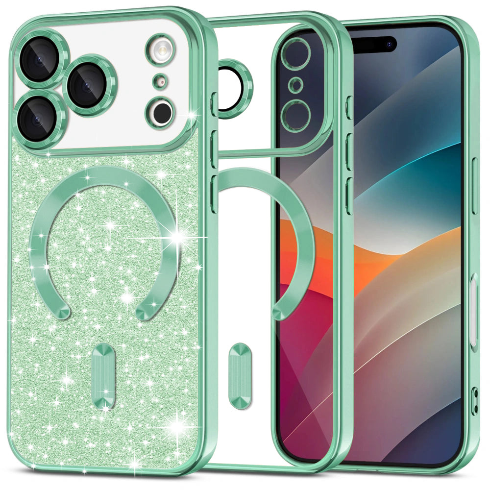 Husa MagSafe za Apple iPhone 17 Pro, Techsuit, Luxury Glitter, Svijetlo zelena