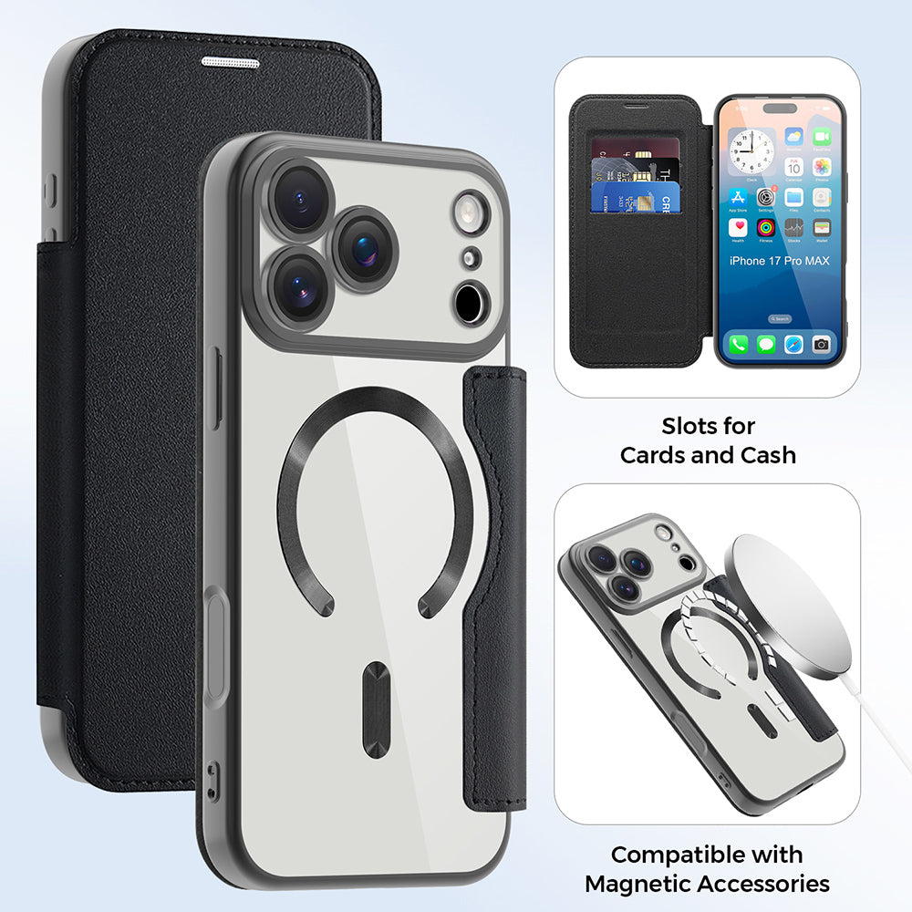 Futrola MagSafe za Apple iPhone 17 Pro, Techsuit, SmartMag Book, Crna