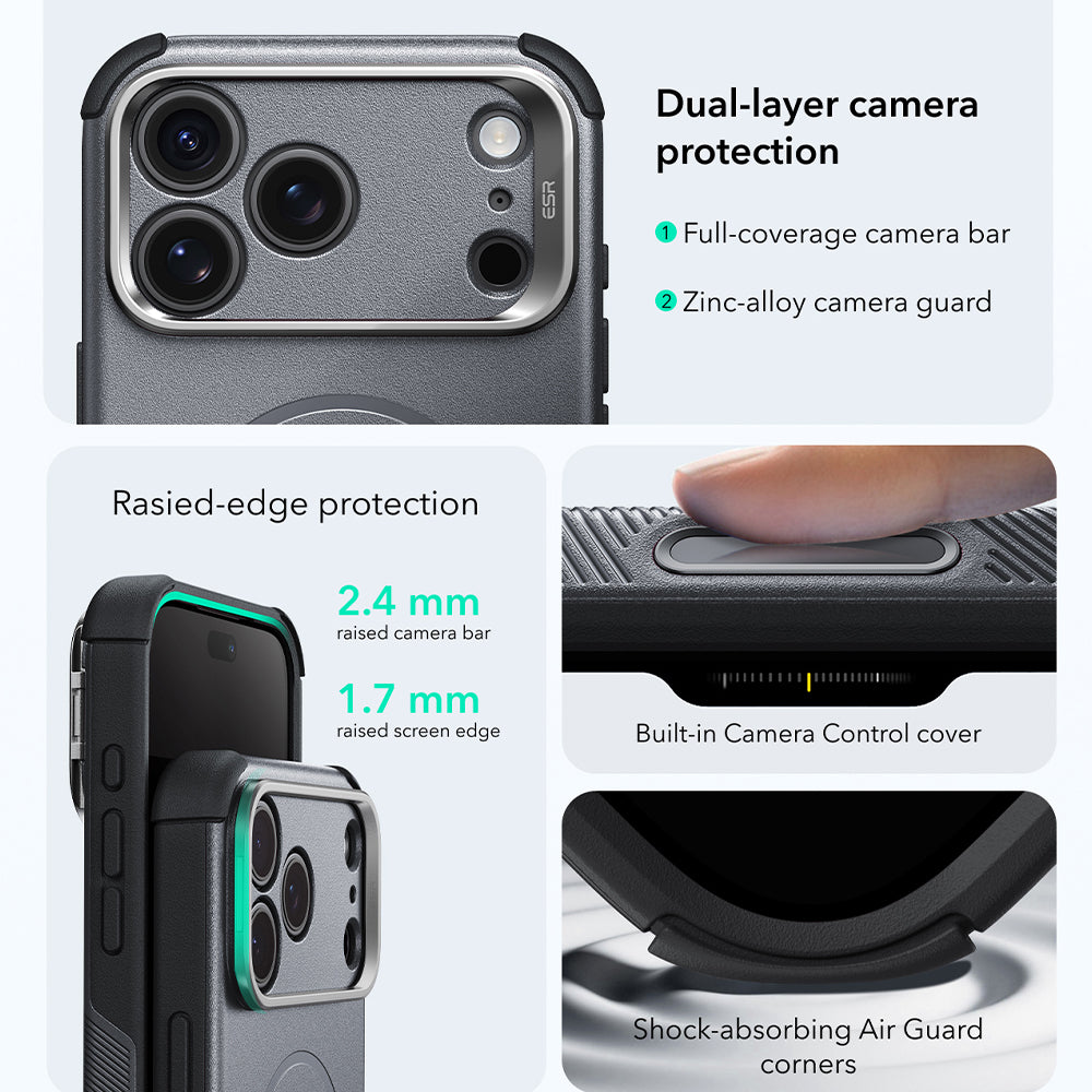 MagSafe futrola za Apple iPhone 18 Pro / 17 Pro, ESR, Cyber Armor Kickstand, Siva