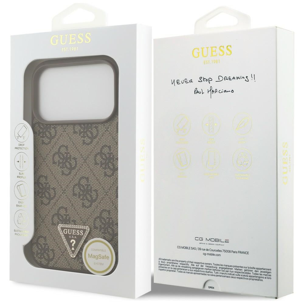 MagSafe maska za Apple iPhone 18 Pro / 17 Pro, Guess, 4G Triangle Strass, Smeđa